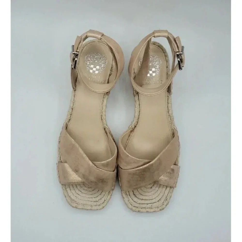 Vince Camuto Women Heel Wedge Shoes Open Toe Rose Gold Espadrille Sandal 9.5M